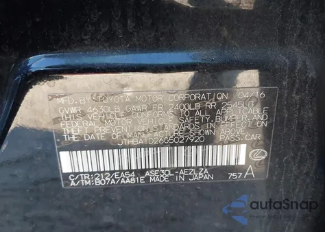 2016 Lexus Is 200T из США, поврежденный, VIN JTHBA1D26G5027920